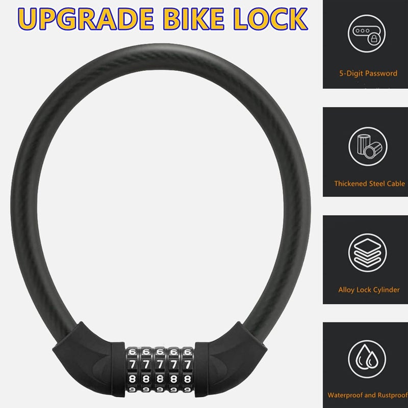 HAKSEIFA Bike Lock,Black Heavy Duty Anti Theft Bike U Locks,Upgraded High Security 5 Digit Resettable Combination Password Bicycle U-Lock,17.4mm Thicken Steel Shackle Locks for Electric Bike,Scooter,Motorcycle - Image 4